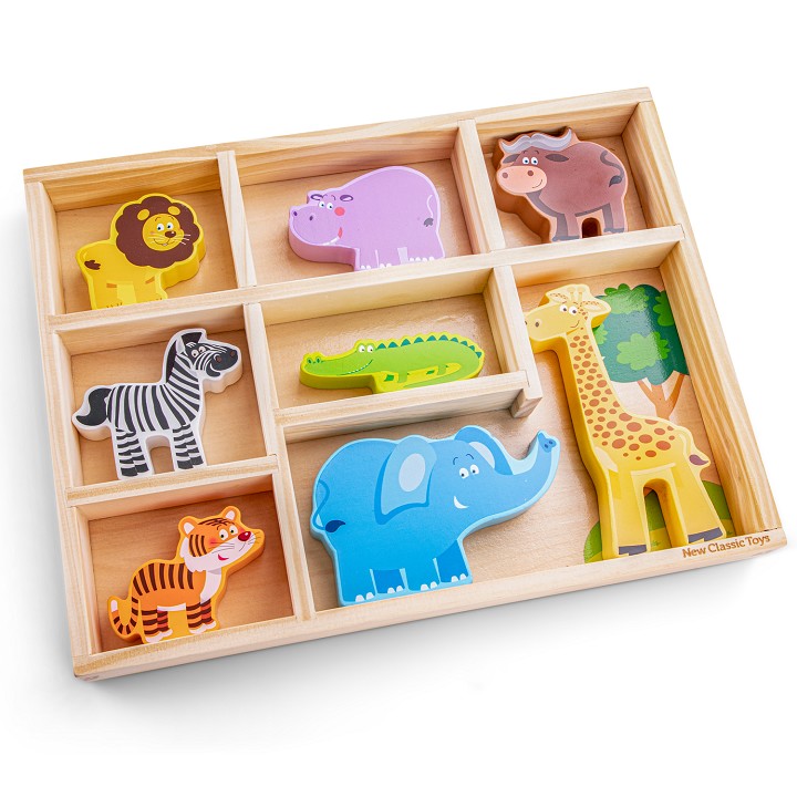 New Classic Toys - Wooden safari animals in box